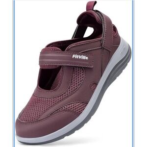 FitVille FlexiWalk Mary Jane Women 7W Wide Toe Box Burgundy Rose Walking Shoes
